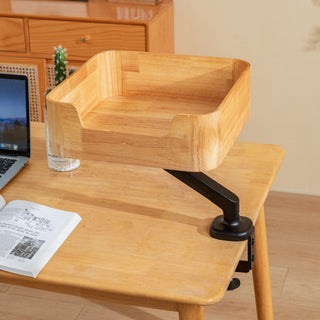 Solid wood Catomi desk cat bed in Natural without cushion, showing its curved walls above a desk