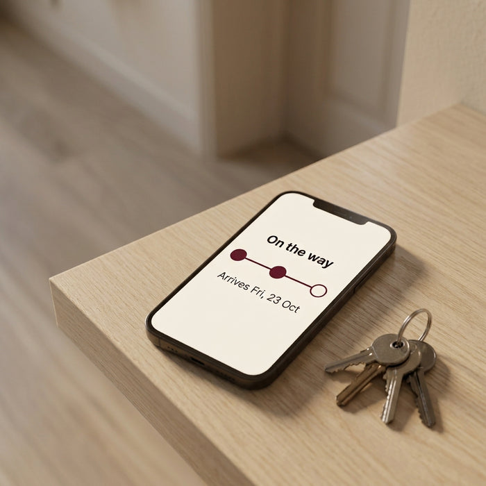 Phone showing parcel tracking with the delivery date